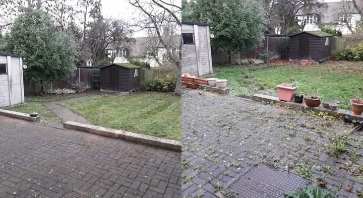 A patio and lawn after a thorough tidy-up